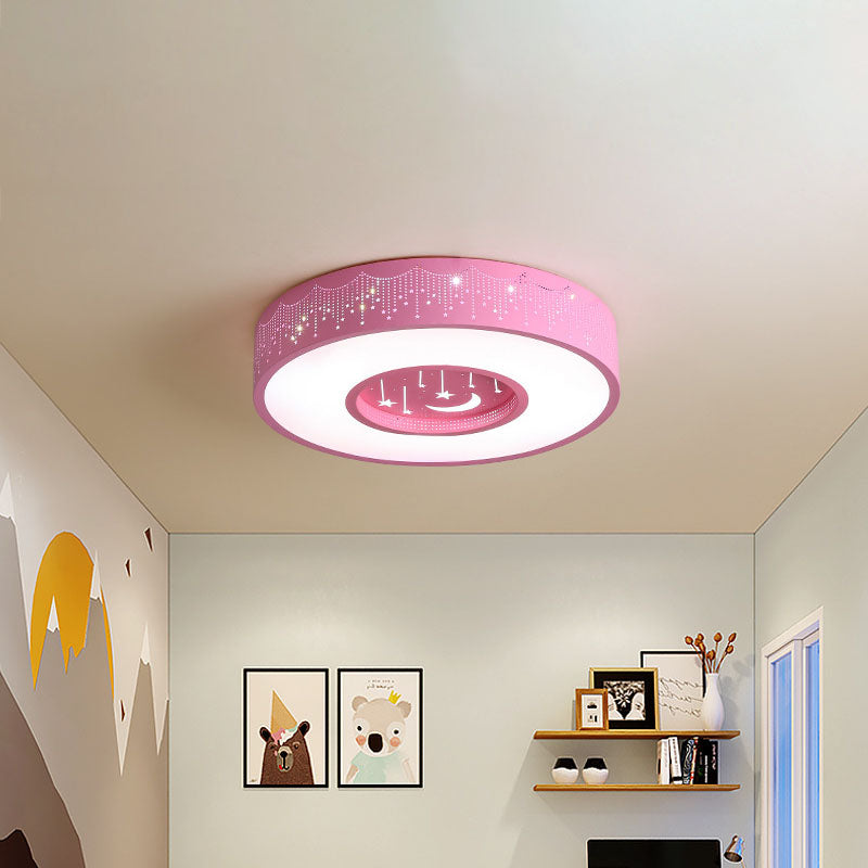 Kids LED Flush Mount Ceiling Light with Moon and Star Pattern in Pink/Blue, 16"/19.5" Width