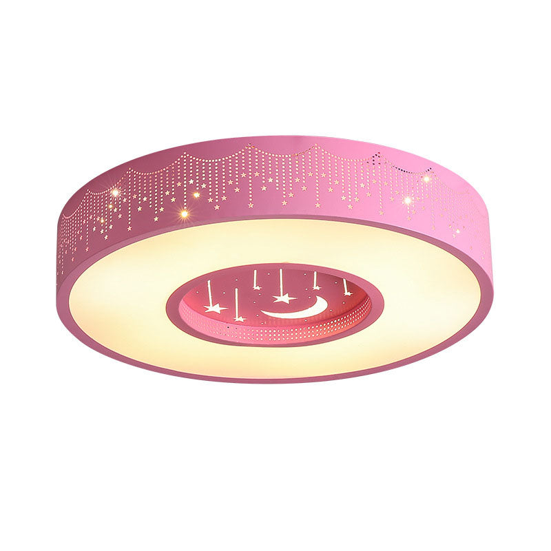 Kids LED Flush Mount Ceiling Light with Moon and Star Pattern in Pink/Blue, 16"/19.5" Width