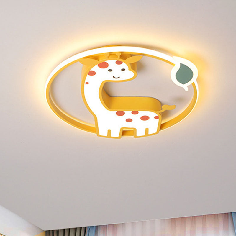 Giraffe Kids Ceiling Light Fixture - Iron Frame, LED Yellow Flush Mount for Children's Bedroom