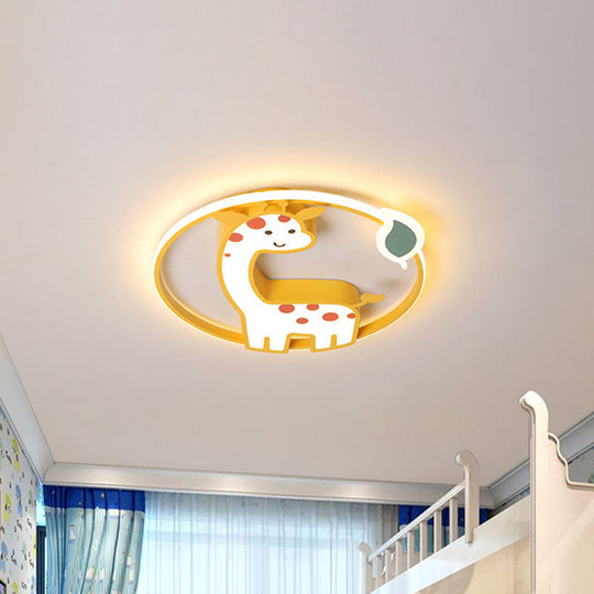Giraffe Kids Ceiling Light Fixture - Iron Frame, LED Yellow Flush Mount for Children's Bedroom