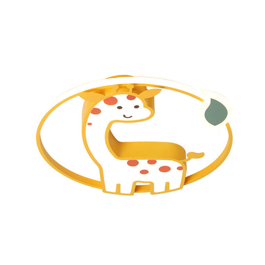 Giraffe Kids Ceiling Light Fixture - Iron Frame, LED Yellow Flush Mount for Children's Bedroom