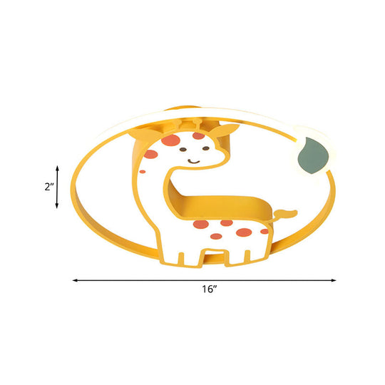 Giraffe Kids Ceiling Light Fixture - Iron Frame, LED Yellow Flush Mount for Children's Bedroom