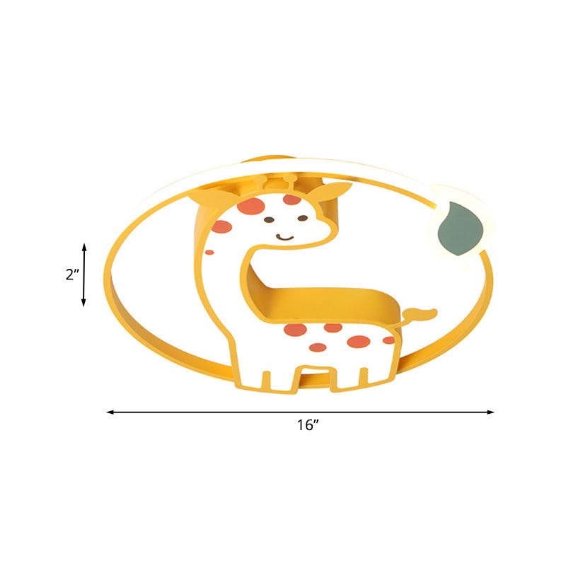 Giraffe Kids Ceiling Light Fixture - Iron Frame, LED Yellow Flush Mount for Children's Bedroom