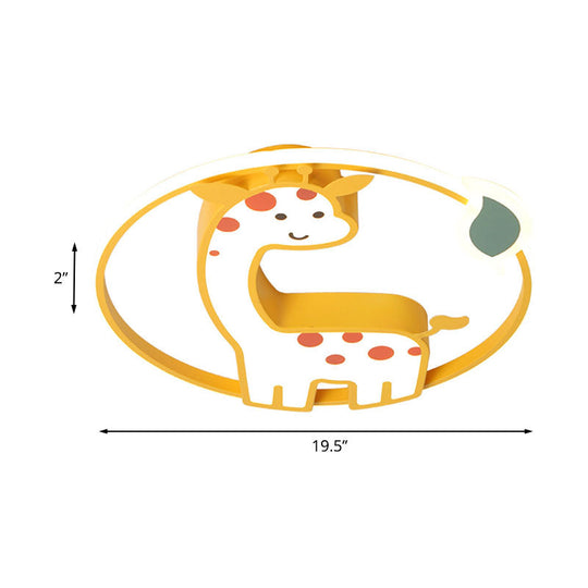 Giraffe Kids Ceiling Light Fixture - Iron Frame, LED Yellow Flush Mount for Children's Bedroom