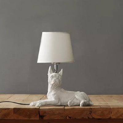 Modern White Dog Study Table Lamp with Fabric Shade