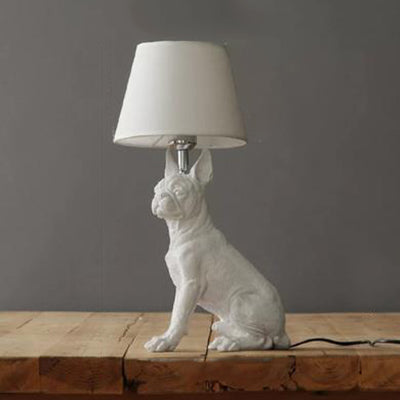 Modern White Dog Study Table Lamp with Fabric Shade
