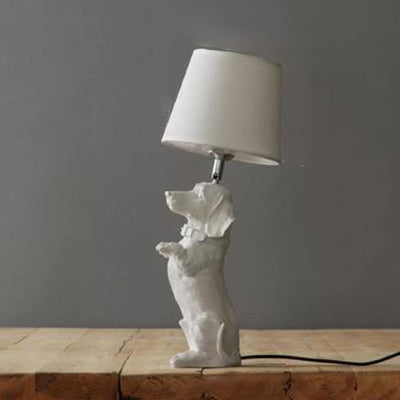 Modern White Dog Study Table Lamp with Fabric Shade