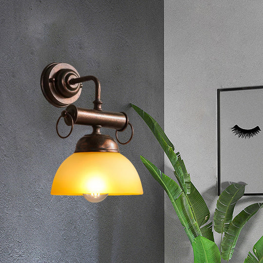 Farmhouse Bronze Bowl Wall Sconce Light with White/Yellow Glass - 1 Head Restaurant Lighting Fixture