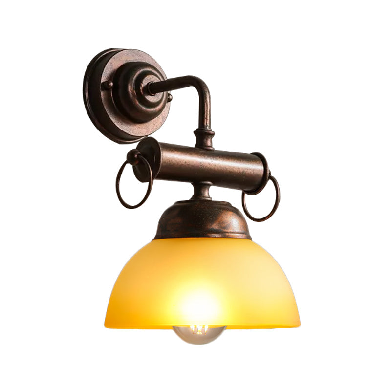 Farmhouse Bronze Bowl Wall Sconce Light with White/Yellow Glass - 1 Head Restaurant Lighting Fixture
