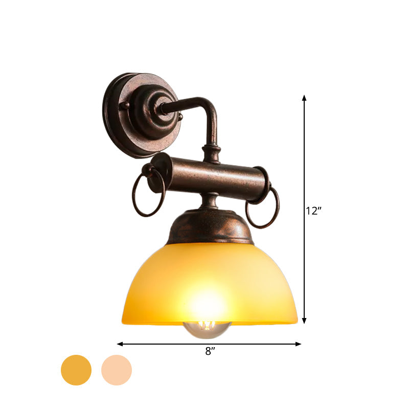 Farmhouse Bronze Bowl Wall Sconce Light with White/Yellow Glass - 1 Head Restaurant Lighting Fixture