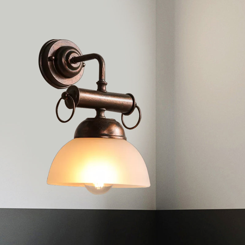 Farmhouse Bronze Bowl Wall Sconce Light with White/Yellow Glass - 1 Head Restaurant Lighting Fixture
