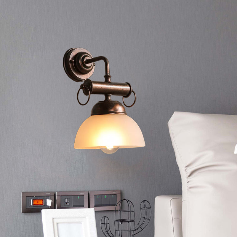 Farmhouse Bronze Bowl Wall Sconce Light with White/Yellow Glass - 1 Head Restaurant Lighting Fixture