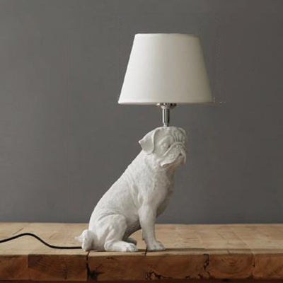 Modern White Dog Study Table Lamp with Fabric Shade