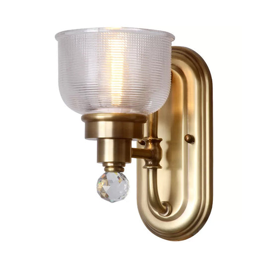 Ribbed Glass Gold Wall Lamp: Domed Colonial Wall Light with Crystal Ball