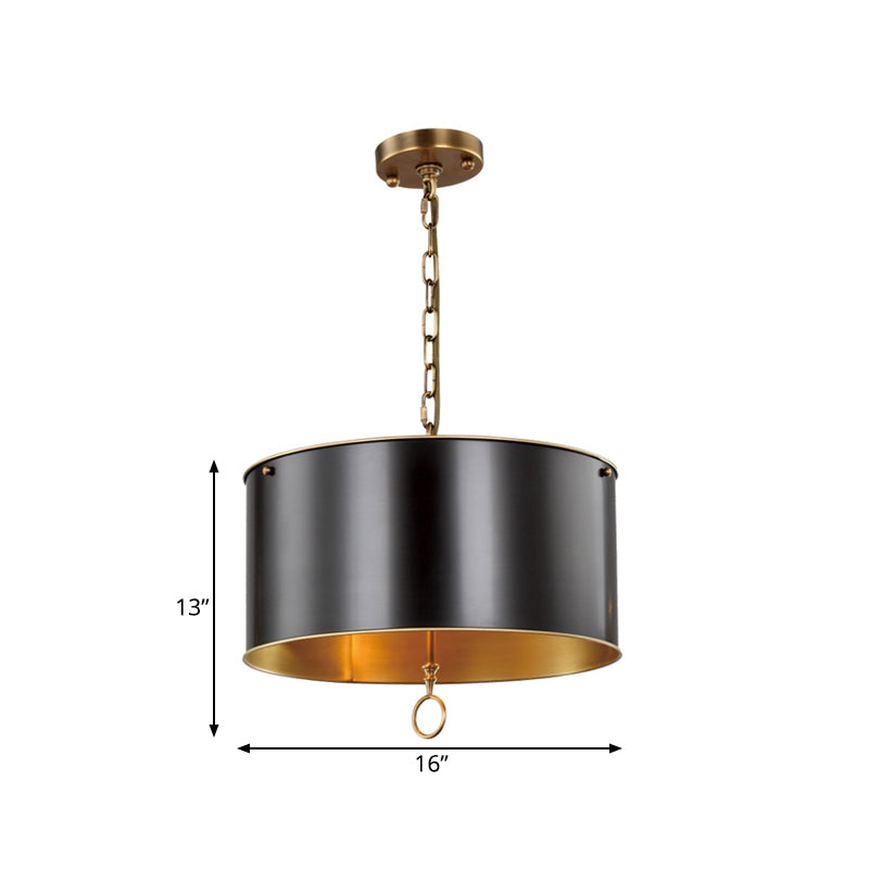 Black Pendant Light Kit with Metallic Drum Shade for Living Room - Traditional Hanging Lamp