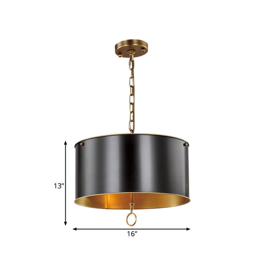 Black Pendant Light Kit with Metallic Drum Shade for Living Room - Traditional Hanging Lamp