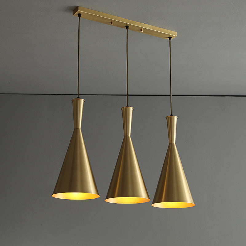 Cluster Horn Pendant Antiqued Metal Hanging Lamp with Black/Gold Finish - 3 Lights for Kitchen, Round/Linear Canopy
