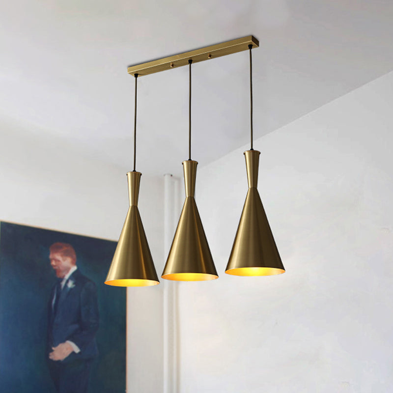 Cluster Horn Pendant Antiqued Metal Hanging Lamp with Black/Gold Finish - 3 Lights for Kitchen, Round/Linear Canopy