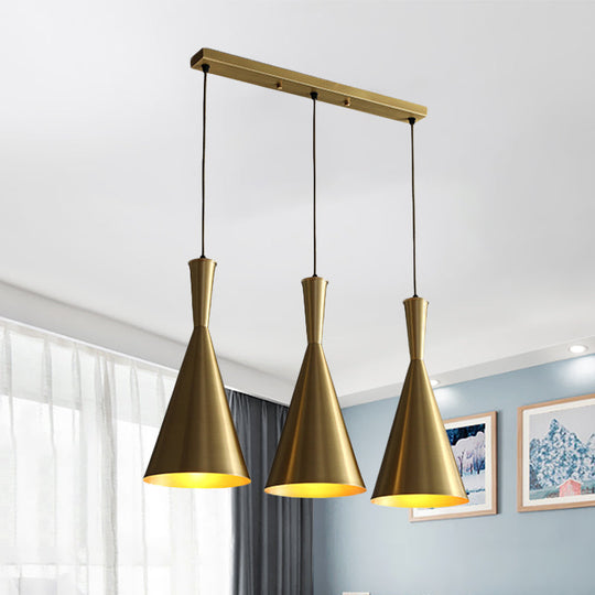 Cluster Horn Pendant Antiqued Metal Hanging Lamp with Black/Gold Finish - 3 Lights for Kitchen, Round/Linear Canopy