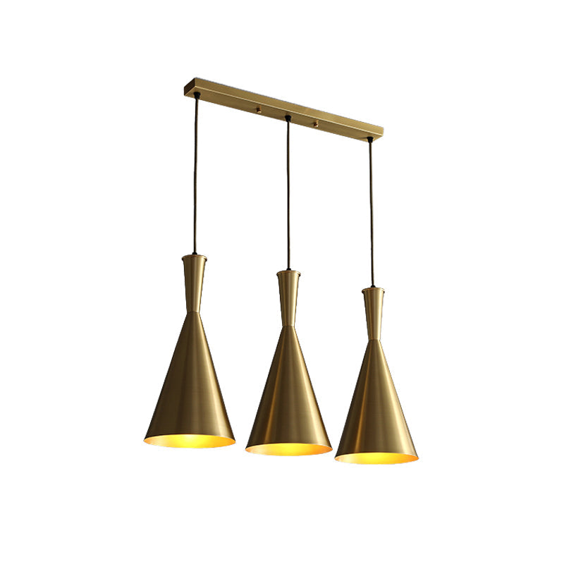 Cluster Horn Pendant Antiqued Metal Hanging Lamp with Black/Gold Finish - 3 Lights for Kitchen, Round/Linear Canopy