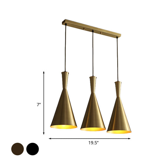 Cluster Horn Pendant Antiqued Metal Hanging Lamp with Black/Gold Finish - 3 Lights for Kitchen, Round/Linear Canopy