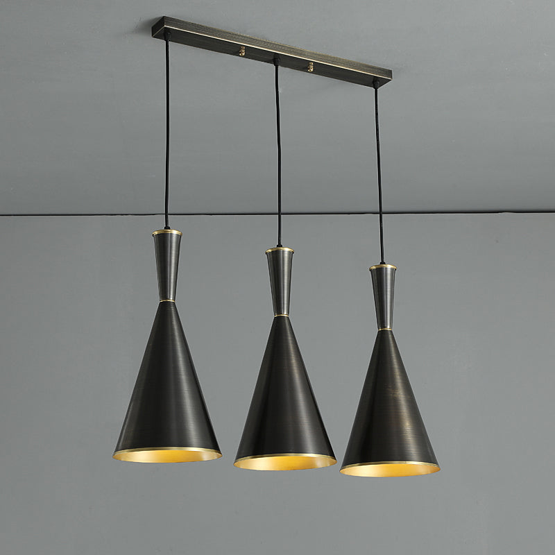 Cluster Horn Pendant Antiqued Metal Hanging Lamp with Black/Gold Finish - 3 Lights for Kitchen, Round/Linear Canopy