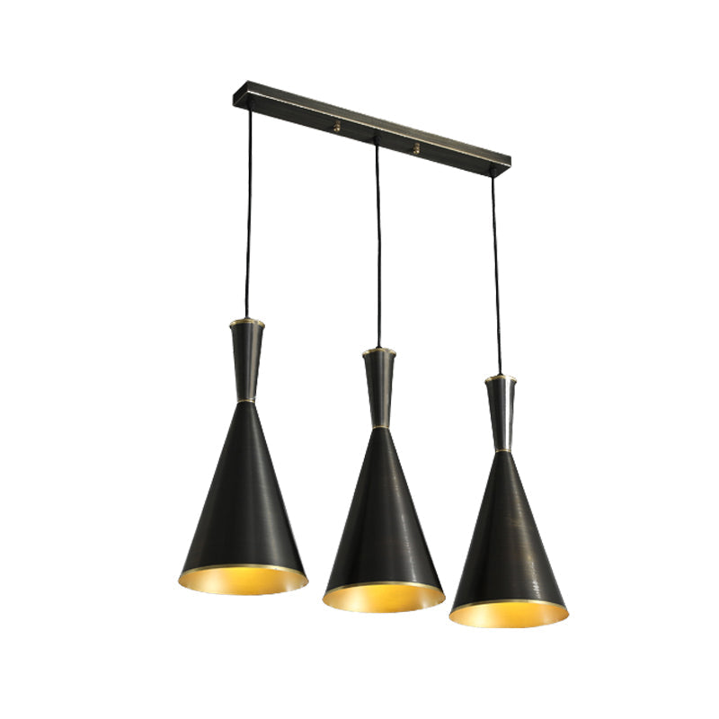 Cluster Horn Pendant Antiqued Metal Hanging Lamp with Black/Gold Finish - 3 Lights for Kitchen, Round/Linear Canopy
