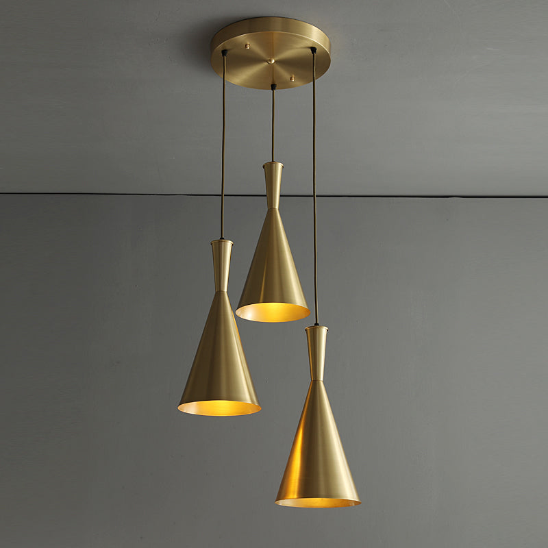 Cluster Horn Pendant Antiqued Metal Hanging Lamp with Black/Gold Finish - 3 Lights for Kitchen, Round/Linear Canopy