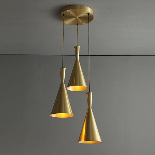 Cluster Horn Pendant Antiqued Metal Hanging Lamp with Black/Gold Finish - 3 Lights for Kitchen, Round/Linear Canopy