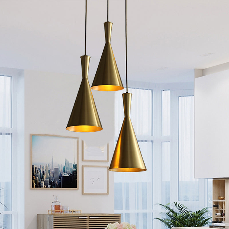 Cluster Horn Pendant Antiqued Metal Hanging Lamp with Black/Gold Finish - 3 Lights for Kitchen, Round/Linear Canopy