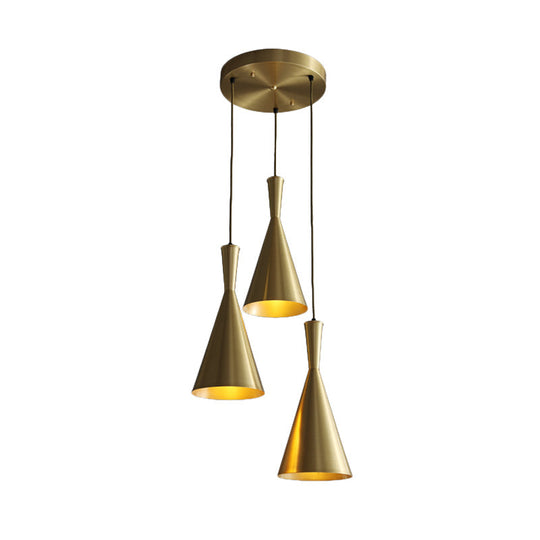 Cluster Horn Pendant Antiqued Metal Hanging Lamp with Black/Gold Finish - 3 Lights for Kitchen, Round/Linear Canopy