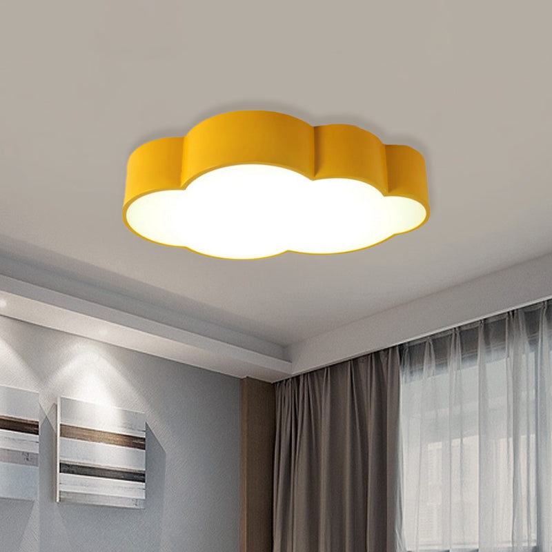 Contemporary LED Cloud Iron Flush Ceiling Light for Kids Bedroom - Yellow/Blue, 20.5"/24.5" Long