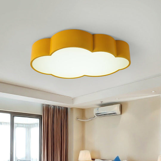Contemporary LED Cloud Iron Flush Ceiling Light for Kids Bedroom - Yellow/Blue, 20.5"/24.5" Long