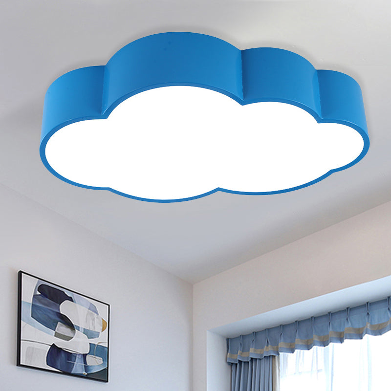 Contemporary LED Cloud Iron Flush Ceiling Light for Kids Bedroom - Yellow/Blue, 20.5"/24.5" Long