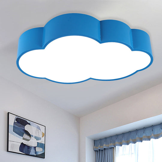 Contemporary LED Cloud Iron Flush Ceiling Light for Kids Bedroom - Yellow/Blue, 20.5"/24.5" Long