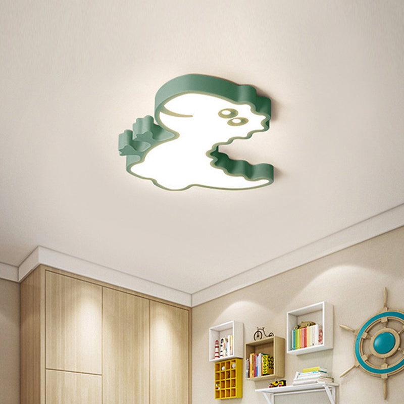 Dinosaur Flush Mount Light for Kids - Iron White/Pink/Green LED Ceiling Fixture for Children's Bedroom