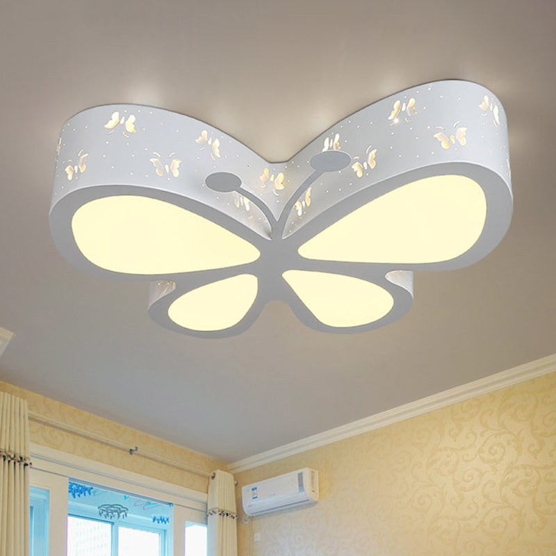 Kids LED Flushmount Ceiling Lamp - Metal Butterfly Flush Mount Lighting Fixture in Pink/White/Green (19.5"/23.5" W)