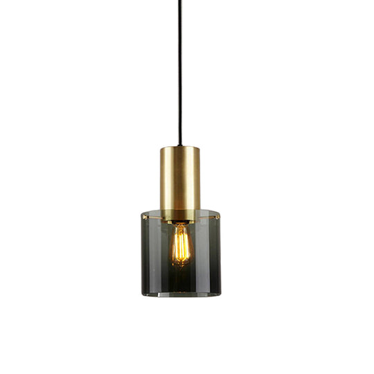 Retro Smoke Grey Glass Pendant Light with Brass Top for Kitchen Countertops