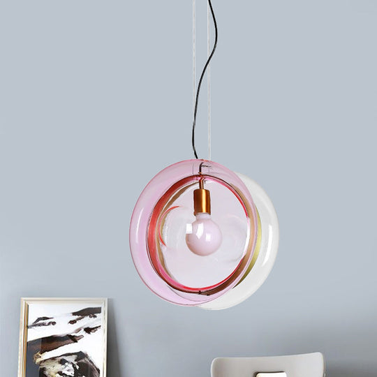 Stylish Macaron Pendant Light with Glass Shades - Blue/Pink/Cognac - 1 Head Bistro Hanging Lamp