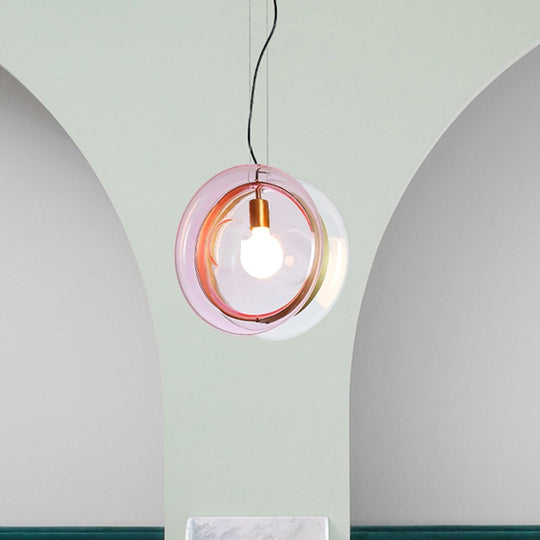 Stylish Macaron Pendant Light with Glass Shades - Blue/Pink/Cognac - 1 Head Bistro Hanging Lamp