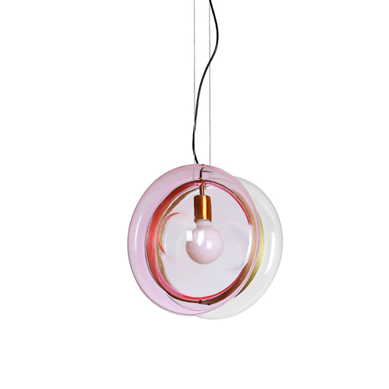 Stylish Macaron Pendant Light with Glass Shades - Blue/Pink/Cognac - 1 Head Bistro Hanging Lamp