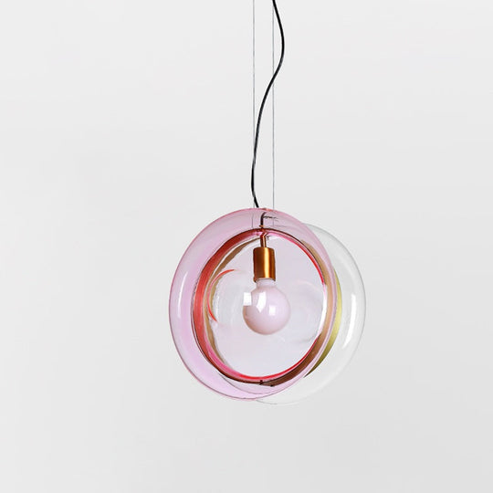 Stylish Macaron Pendant Light with Glass Shades - Blue/Pink/Cognac - 1 Head Bistro Hanging Lamp