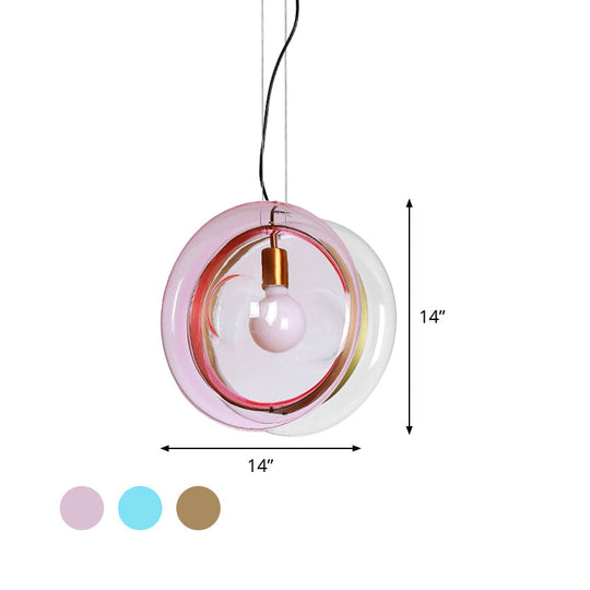 Stylish Macaron Pendant Light with Glass Shades - Blue/Pink/Cognac - 1 Head Bistro Hanging Lamp