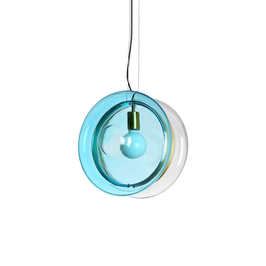 Stylish Macaron Pendant Light with Glass Shades - Blue/Pink/Cognac - 1 Head Bistro Hanging Lamp