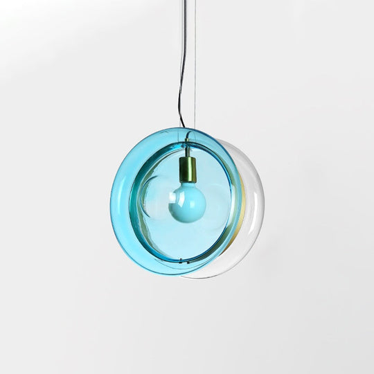 Stylish Macaron Pendant Light with Glass Shades - Blue/Pink/Cognac - 1 Head Bistro Hanging Lamp