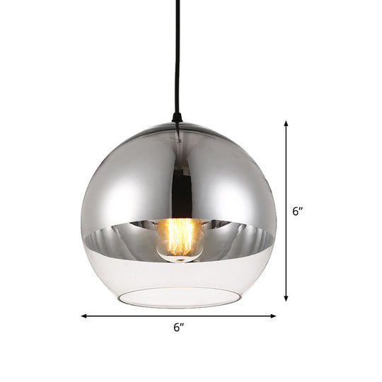 Minimalist Silver Sphere Pendant Lamp - Bedroom Hanging Light with Transparent Open Glass & 6"/8"/12" Wide Bulb