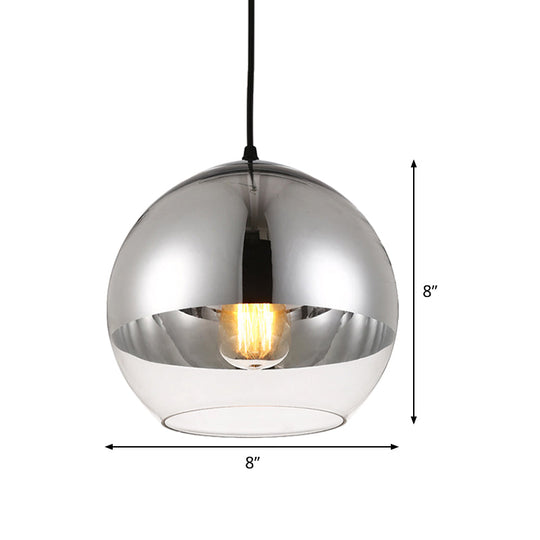 Minimalist Silver Sphere Pendant Lamp - Bedroom Hanging Light with Transparent Open Glass & 6"/8"/12" Wide Bulb