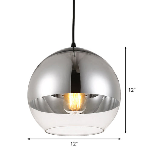 Minimalist Silver Sphere Pendant Lamp - Bedroom Hanging Light with Transparent Open Glass & 6"/8"/12" Wide Bulb