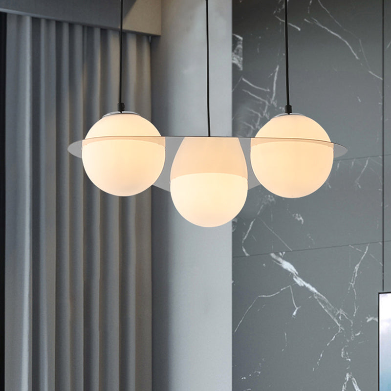 Modern White Glass Globe Pendant Light with 3 Lights and Mirror Fastener for Living Room Ceiling