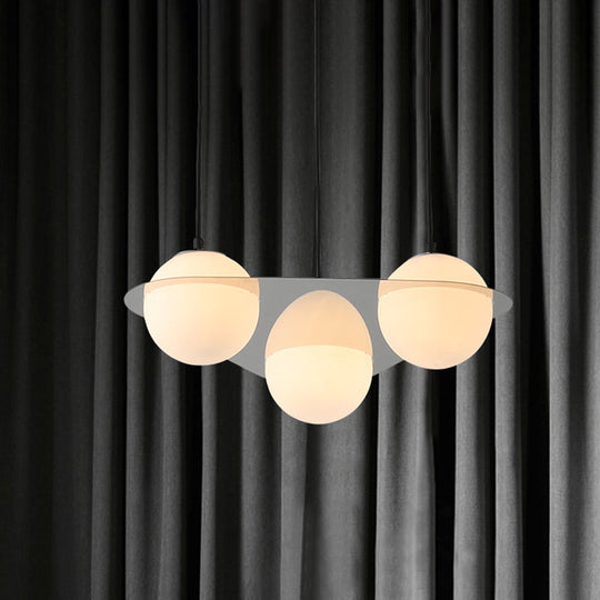 Modern White Glass Globe Pendant Light with 3 Lights and Mirror Fastener for Living Room Ceiling